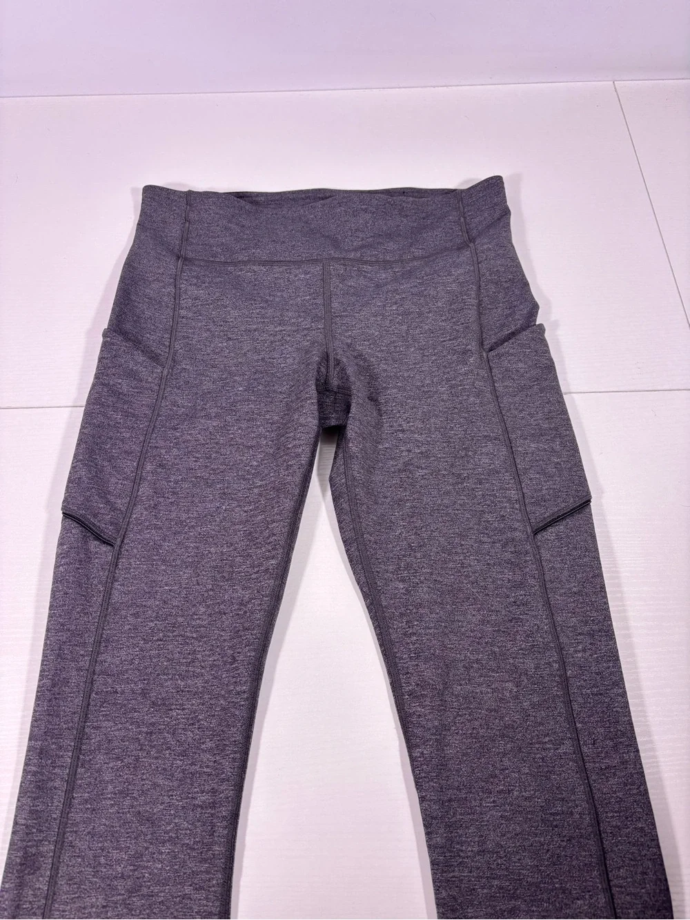 Lululemon Gray Heathered Leggings Side Pockets Size 8 28